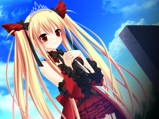 Anime girl blonde hair red 6 - a microphone free wallpaper for desktop