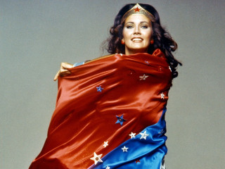 Woman red white blue cape - feminist art free wallpaper