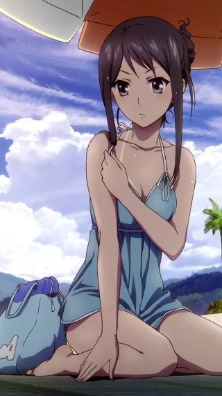 Woman sitting ground umbrella blue - a blue dress free wallpaper for mobile