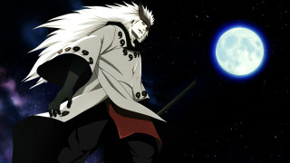 Man white hair sword full - moon free wallpaper for desktop