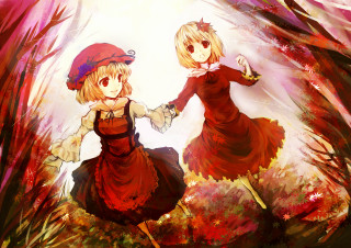 Anime girls red dresses forest - red dress free wallpaper