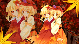 Anime girls forest leaves red - the other girl free wallpaper