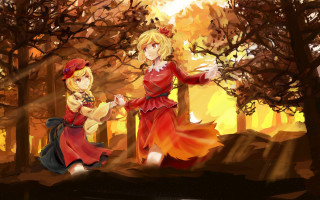 Anime characters forest trees fire - the other hand free wallpaper