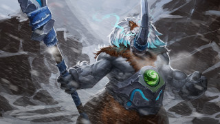 Man sword horned head spear - head holding free wallpaper