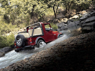 Red jeep river forest autumn - a river next free wallpaper