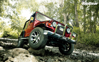 Red jeep driving rocks woods - bholekar srihari free wallpaper