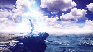 Man cliff sword sky clouds - cloud and water free wallpaper
