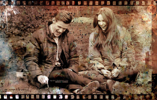 Man woman dog sitting ground - their mouth free wallpaper for desktop