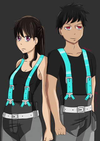 Suspenders black shirt grey pants - anime art style free wallpaper for mobile