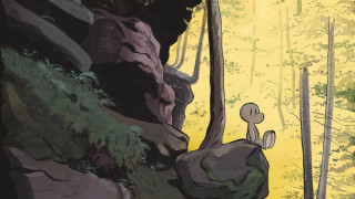 Cartoon person forest rock tree - a yellow sky free wallpaper