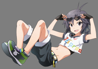 Girl short skirt sneakers posing - her foot free wallpaper