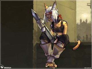 Cartoon character knife cat building - her hand and a cat free wallpaper