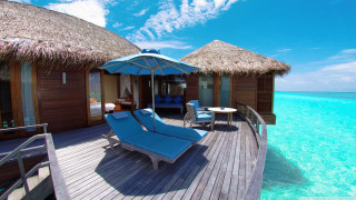 Thatched roof deck chaise lounges - chair free wallpaper