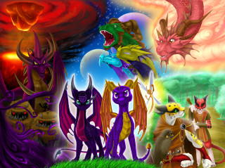 Cartoon characters colorful sky dragon - a group of cartoon characters free wallpaper for desktop