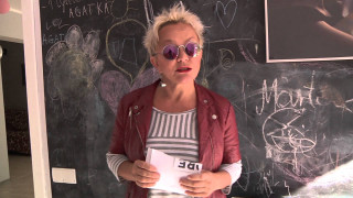 Woman red jacket sunglasses chalkboard - feminist free wallpaper