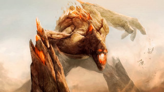 Giant creature orange flames face - orange flame free wallpaper