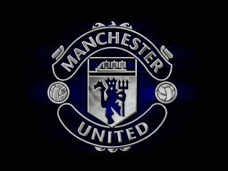 Manchester united logo blue light - black background free wallpaper for desktop