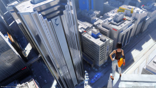 Woman walking tall building city - giantess art free wallpaper for desktop