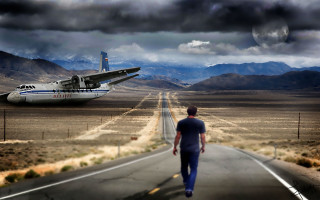 Man walking road plane runway - the runway free wallpaper for desktop