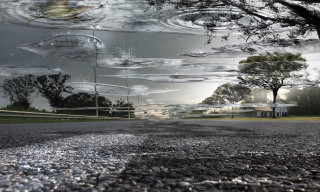 Trees street clouds water droplets - photograph free wallpaper