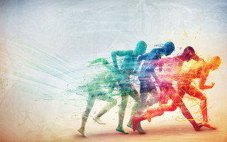 Running people colorful background paint - a line free wallpaper