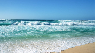 Beach waves crashing shore blue - aquirax uno free wallpaper
