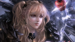 Blonde angelic gothic apple crow - red eyes holding free wallpaper