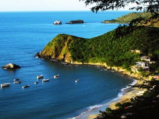 Beach boats hill trees houses - a few house free wallpaper for desktop