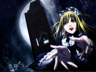 Anime girl blue dress moon - a full moon free wallpaper
