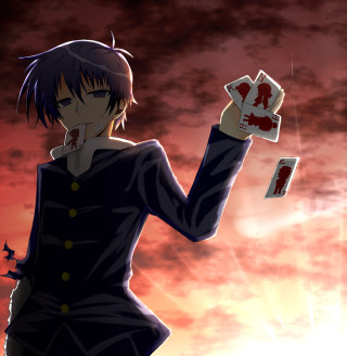 Person holding card blood sky - a card free wallpaper