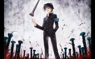 Man black suit sword mushrooms - a black suit holding free wallpaper