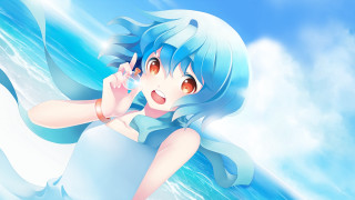 Girl blue hair blue dress - the background and a sky free wallpaper