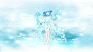 Woman blue dress floating water 2 - floating free wallpaper for desktop