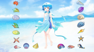 Girl blue dress beach shells - ocean free wallpaper for desktop