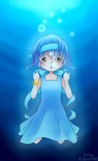 Girl blue dress underwater bubbles - underwater free wallpaper