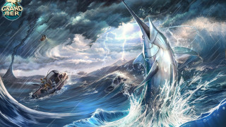 Boat stormy ocean shark background - a shark free wallpaper