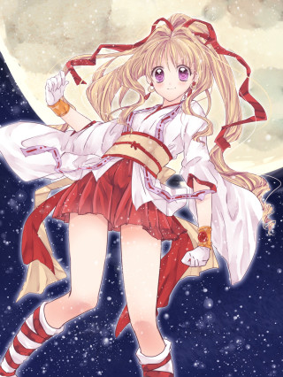 Red white dress girl full - a full moon behind her free wallpaper for mobile