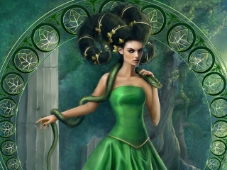 Woman green dress snake shoulder - a green dress free wallpaper