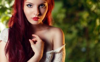 Redhair whitetop gothic portrait bokeh - a white top free wallpaper for desktop