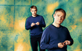 Two boys green background yellow - fine art free wallpaper