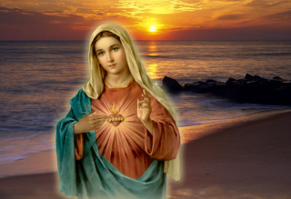 Virgin mary beach sunset rock - radiant light free wallpaper for desktop