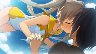 Woman kissing man sky clouds - cloud behind her free wallpaper