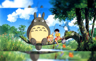 Cartoon scene man woman totoro - a child free wallpaper for desktop