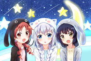 Anime girls night sky stars 2 - a cat costume free wallpaper