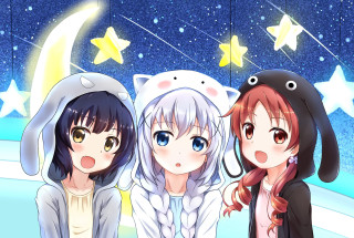 Anime girls night sky stars - a night sky free wallpaper