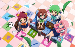 Anime girls bench luggage soccer - the floor next free wallpaper