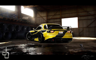 Yellow car garage tires hose - darkness free wallpaper