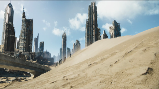 Afrofuturism bridge sand dunes cityscape - apocalyptic free wallpaper