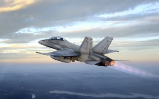 Fighter jet clouds valley ocean - area free wallpaper