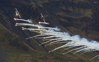 Planes formation smoke sky mountain - the sky above a mountain range free wallpaper